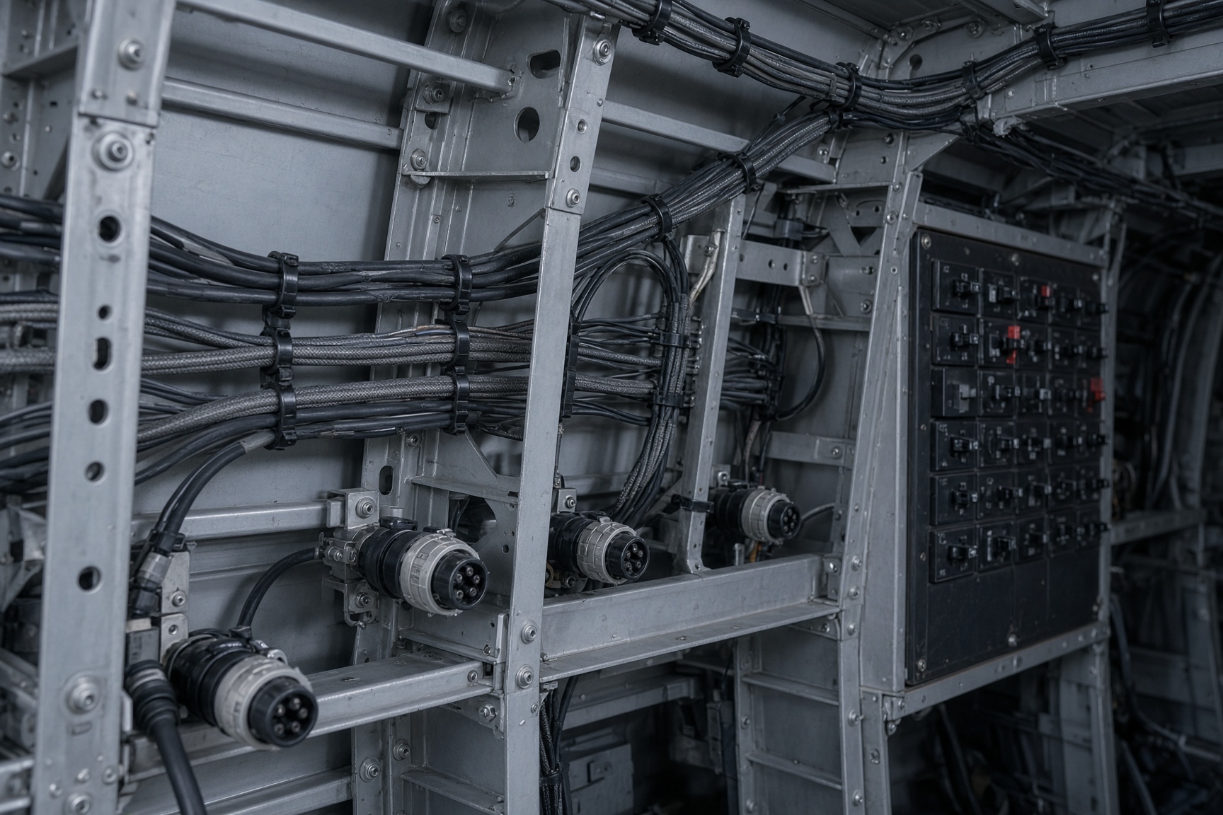 Clamped wire bundles in an aircraft electrical bay
